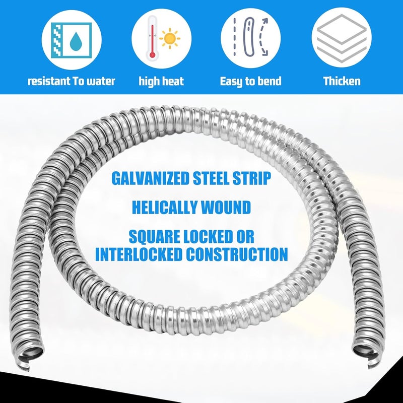 Yaocom Metal Flexible Conduit 50 ft Reduced Wall Flexible Conduit Galvanized Steel Outdoor Electrical Conduit for Greenfield Wiring (3/8 Inch) - Image 3